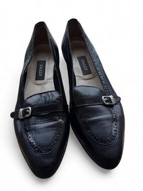 Bally Black Leather Pointed Loafers with Buckle Detail
